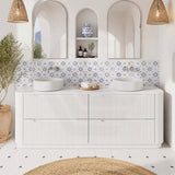 Aulic Curva Single/Double Bowls Fluted Curved Freestanding Vanity with Kickboard Finger Pull Drawers 1800mm - Matt White