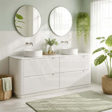 Aulic Curva Single/Double Bowls Fluted Curved Freestanding Vanity with Kickboard Finger Pull Drawers 1800mm - Matt White