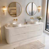 Aulic Curva Single/Double Bowls Fluted Curved Freestanding Vanity with Kickboard Finger Pull Drawers 1800mm - Matt White