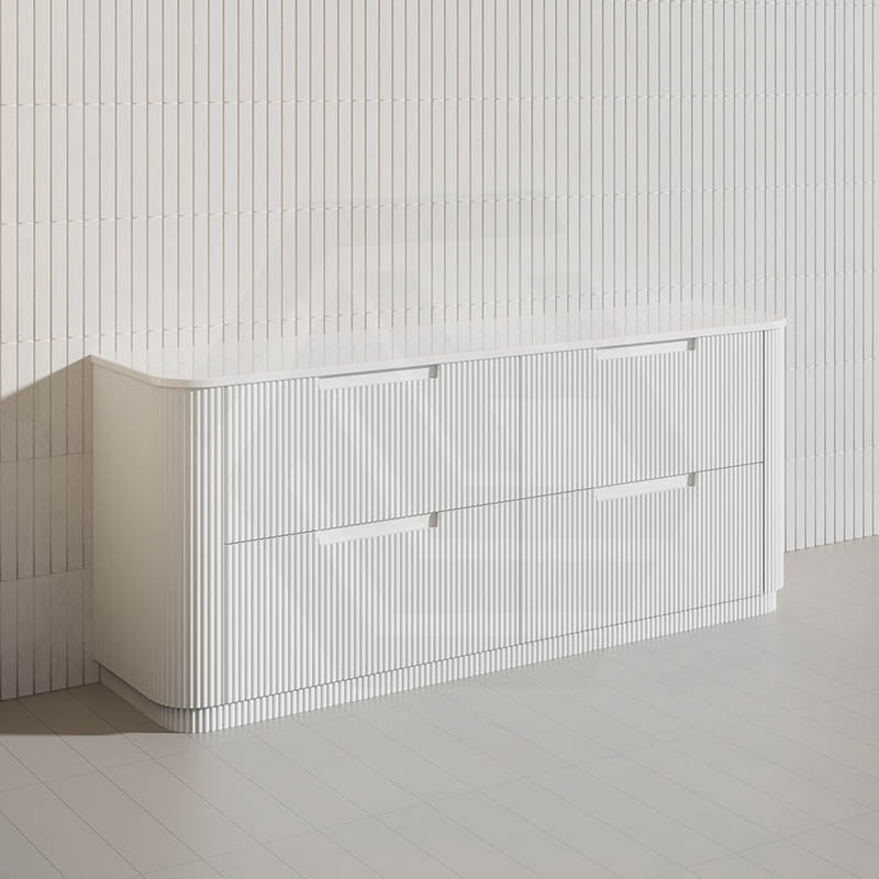 750-1800mm Aulic Curva Fluted Curved Freestanding Vanity with Kickboard Finger Pull Drawers Matt White