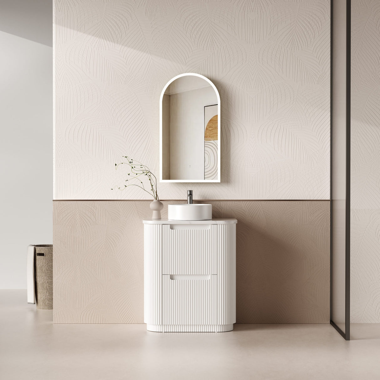 750-1800mm Aulic Curva Fluted Curved Freestanding Vanity with Kickboard Finger Pull Drawers Matt White
