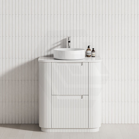 750-1800mm Aulic Curva Fluted Curved Freestanding Vanity with Kickboard Finger Pull Drawers Matt White