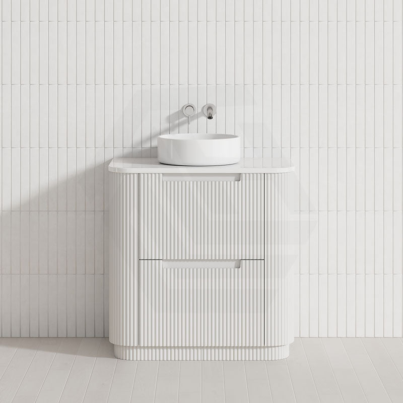 750-1800mm Aulic Curva Fluted Curved Freestanding Vanity with Kickboard Finger Pull Drawers Matt White
