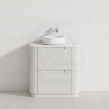 750-1800mm Aulic Curva Fluted Curved Freestanding Vanity with Kickboard Finger Pull Drawers Matt White