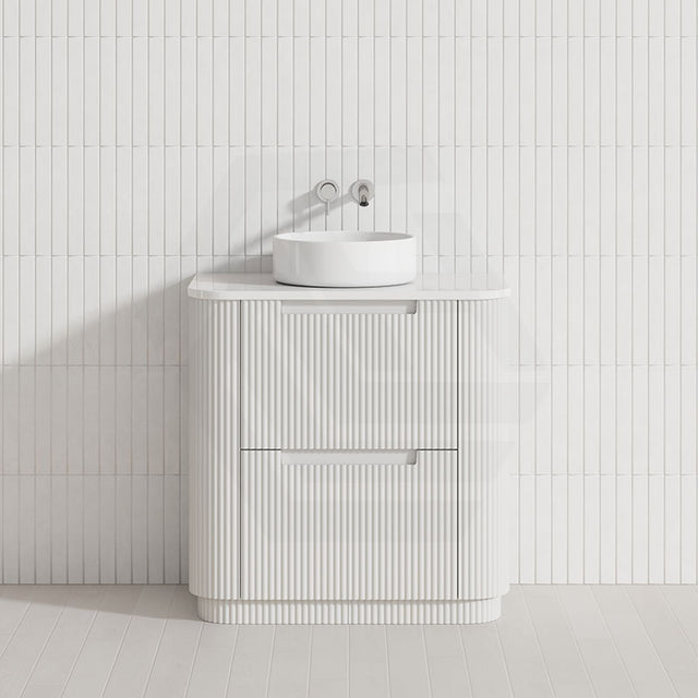 750-1800mm Aulic Curva Fluted Curved Freestanding Vanity with Kickboard Finger Pull Drawers Matt White