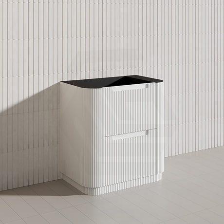 750-1800mm Aulic Curva Fluted Curved Freestanding Vanity with Kickboard Finger Pull Drawers Matt White