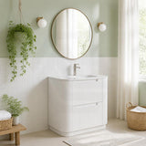 Aulic Curva Fluted Curved Freestanding Vanity with Kickboard Finger Pull Drawers 750mm - Matt White