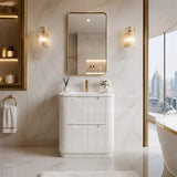 Aulic Curva Fluted Curved Freestanding Vanity with Kickboard Finger Pull Drawers 750mm - Matt White