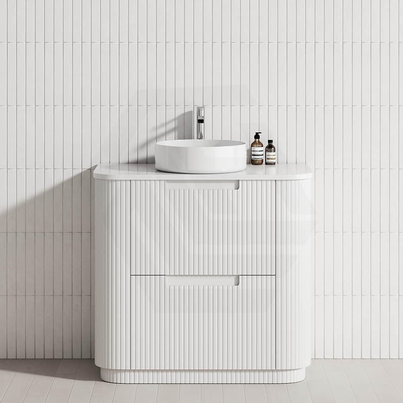 750-1800mm Aulic Curva Fluted Curved Freestanding Vanity with Kickboard Finger Pull Drawers Matt White