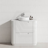 750-1800mm Aulic Curva Fluted Curved Freestanding Vanity with Kickboard Finger Pull Drawers Matt White