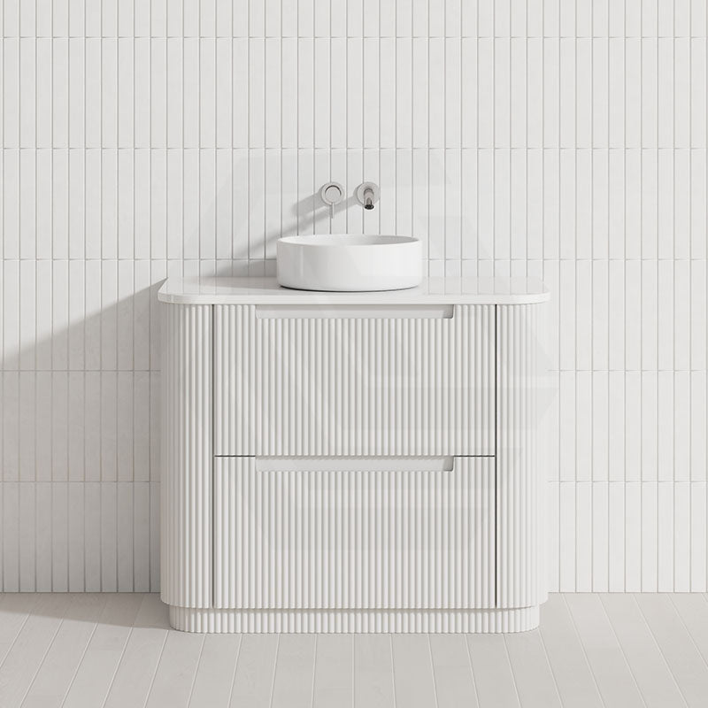 750-1800mm Aulic Curva Fluted Curved Freestanding Vanity with Kickboard Finger Pull Drawers Matt White