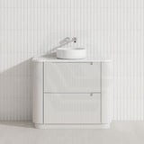 750-1800mm Aulic Curva Fluted Curved Freestanding Vanity with Kickboard Finger Pull Drawers Matt White