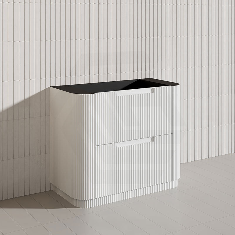 750-1800mm Aulic Curva Fluted Curved Freestanding Vanity with Kickboard Finger Pull Drawers Matt White