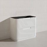 750-1800mm Aulic Curva Fluted Curved Freestanding Vanity with Kickboard Finger Pull Drawers Matt White