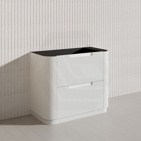 750-1800mm Aulic Curva Fluted Curved Freestanding Vanity with Kickboard Finger Pull Drawers Matt White
