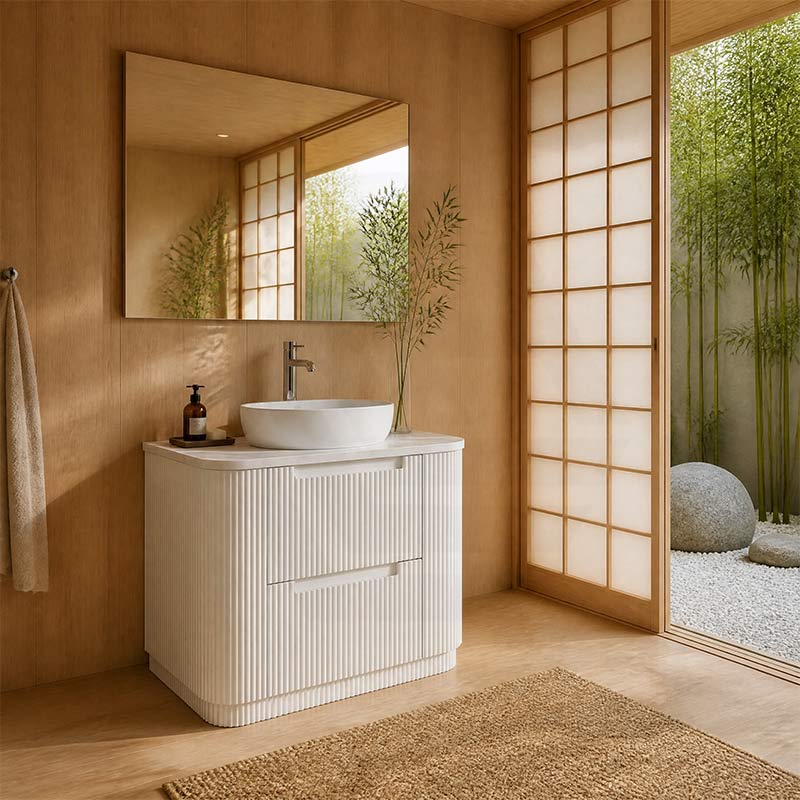 Aulic Curva Fluted Curved Freestanding Vanity with Kickboard Finger Pull Drawers 900mm - Matt White