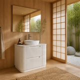 Aulic Curva Fluted Curved Freestanding Vanity with Kickboard Finger Pull Drawers 900mm - Matt White