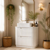 Aulic Curva Fluted Curved Freestanding Vanity with Kickboard Finger Pull Drawers 900mm - Matt White