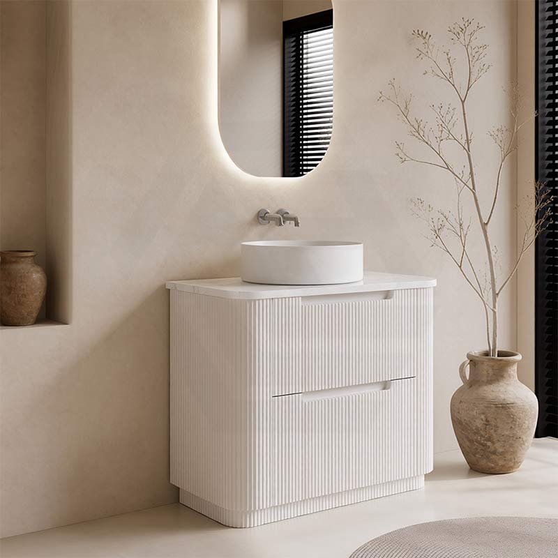 Aulic Curva Fluted Curved Freestanding Vanity with Kickboard Finger Pull Drawers 900mm - Matt White