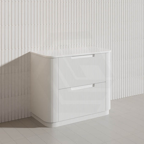 750-1800mm Aulic Curva Fluted Curved Freestanding Vanity with Kickboard Finger Pull Drawers Matt White