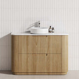 750-1800mm Aulic Varcelli Fluted Curved Freestanding Vanity with Kickboard Finger Pull Drawers Harvest Oak
