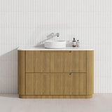 750-1800mm Aulic Varcelli Fluted Curved Freestanding Vanity with Kickboard Finger Pull Drawers Harvest Oak
