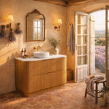 Aulic Varcelli Fluted Curved Freestanding Vanity with Kickboard Finger Pull Drawers 1200mm - Harvest Oak