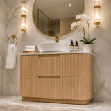 Aulic Varcelli Fluted Curved Freestanding Vanity with Kickboard Finger Pull Drawers 1200mm - Harvest Oak