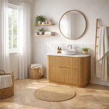 Aulic Varcelli Fluted Curved Freestanding Vanity with Kickboard Finger Pull Drawers 1200mm - Harvest Oak
