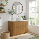 Aulic Varcelli Fluted Curved Freestanding Vanity with Kickboard Finger Pull Drawers 1200mm - Harvest Oak