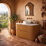 Aulic Varcelli Fluted Curved Freestanding Vanity with Kickboard Finger Pull Drawers 1200mm - Harvest Oak
