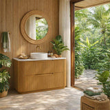Aulic Varcelli Fluted Curved Freestanding Vanity with Kickboard Finger Pull Drawers 1200mm - Harvest Oak