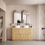 750-1800mm Aulic Varcelli Fluted Curved Freestanding Vanity with Kickboard Finger Pull Drawers Harvest Oak