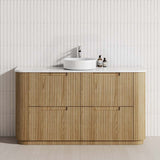 750-1800mm Aulic Varcelli Fluted Curved Freestanding Vanity with Kickboard Finger Pull Drawers Harvest Oak