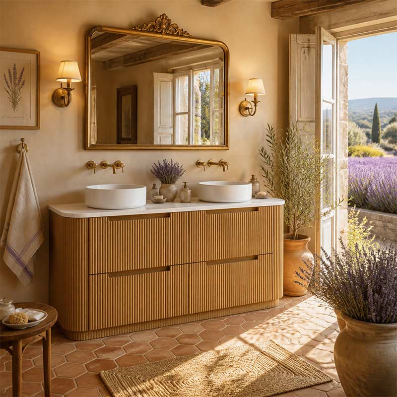 Aulic Varcelli Single/Double Bowls Fluted Curved Freestanding Vanity with Kickboard Finger Pull Drawers 1500mm - Harvest Oak