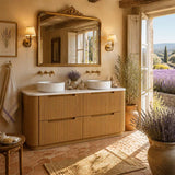 Aulic Varcelli Single/Double Bowls Fluted Curved Freestanding Vanity with Kickboard Finger Pull Drawers 1500mm - Harvest Oak