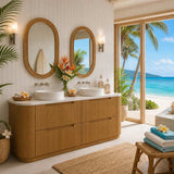Aulic Varcelli Single/Double Bowls Fluted Curved Freestanding Vanity with Kickboard Finger Pull Drawers 1500mm - Harvest Oak