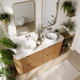 Aulic Varcelli Single/Double Bowls Fluted Curved Freestanding Vanity with Kickboard Finger Pull Drawers 1500mm - Harvest Oak