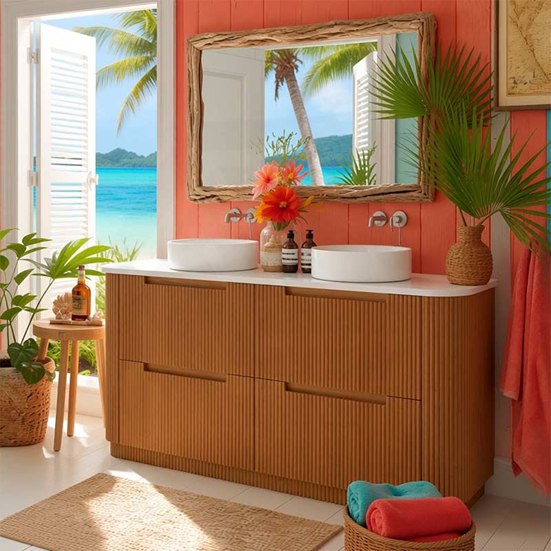 Aulic Varcelli Single/Double Bowls Fluted Curved Freestanding Vanity with Kickboard Finger Pull Drawers 1500mm - Harvest Oak
