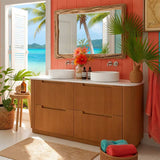 Aulic Varcelli Single/Double Bowls Fluted Curved Freestanding Vanity with Kickboard Finger Pull Drawers 1500mm - Harvest Oak