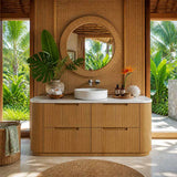 Aulic Varcelli Single/Double Bowls Fluted Curved Freestanding Vanity with Kickboard Finger Pull Drawers 1500mm - Harvest Oak