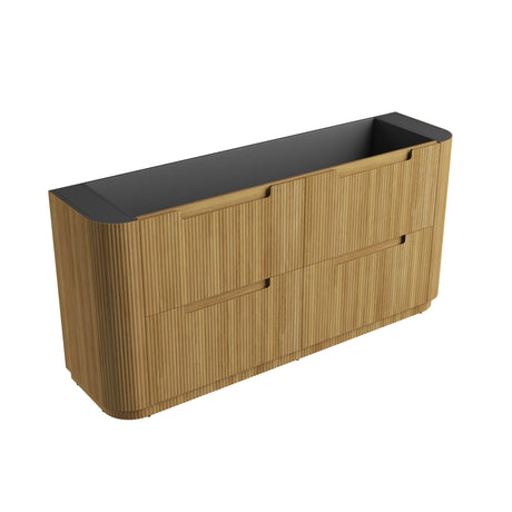 750-1800mm Aulic Varcelli Fluted Curved Freestanding Vanity with Kickboard Finger Pull Drawers Harvest Oak