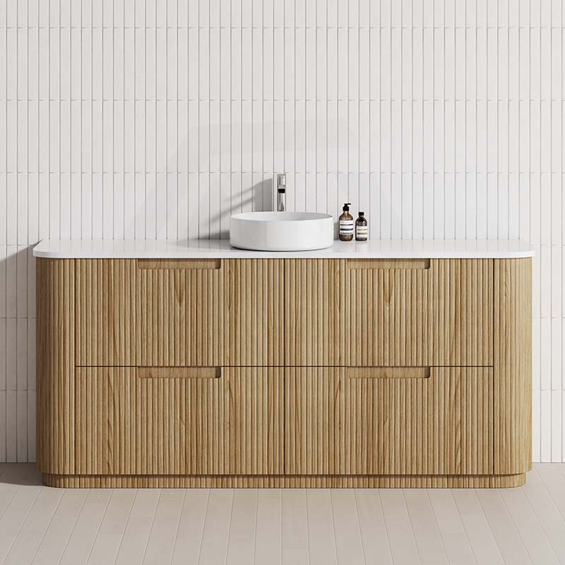 750-1800mm Aulic Varcelli Fluted Curved Freestanding Vanity with Kickboard Finger Pull Drawers Harvest Oak
