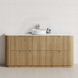 750-1800mm Aulic Varcelli Fluted Curved Freestanding Vanity with Kickboard Finger Pull Drawers Harvest Oak