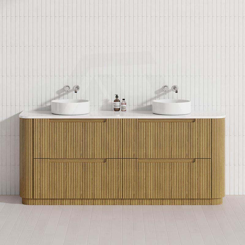 750-1800mm Aulic Varcelli Fluted Curved Freestanding Vanity with Kickboard Finger Pull Drawers Harvest Oak