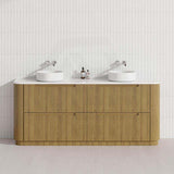 750-1800mm Aulic Varcelli Fluted Curved Freestanding Vanity with Kickboard Finger Pull Drawers Harvest Oak