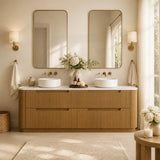 Aulic Varcelli Single/Double Bowls Fluted Curved Freestanding Vanity with Kickboard Finger Pull Drawers 1800mm - Harvest Oak