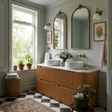 Aulic Varcelli Single/Double Bowls Fluted Curved Freestanding Vanity with Kickboard Finger Pull Drawers 1800mm - Harvest Oak