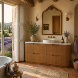 Aulic Varcelli Single/Double Bowls Fluted Curved Freestanding Vanity with Kickboard Finger Pull Drawers 1800mm - Harvest Oak