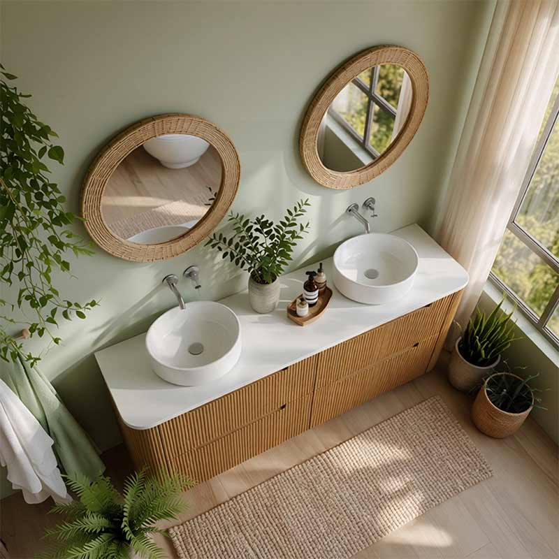Aulic Varcelli Single/Double Bowls Fluted Curved Freestanding Vanity with Kickboard Finger Pull Drawers 1800mm - Harvest Oak